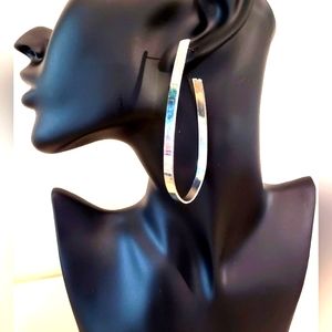 EUC Long Silver Hoop Earrings -1